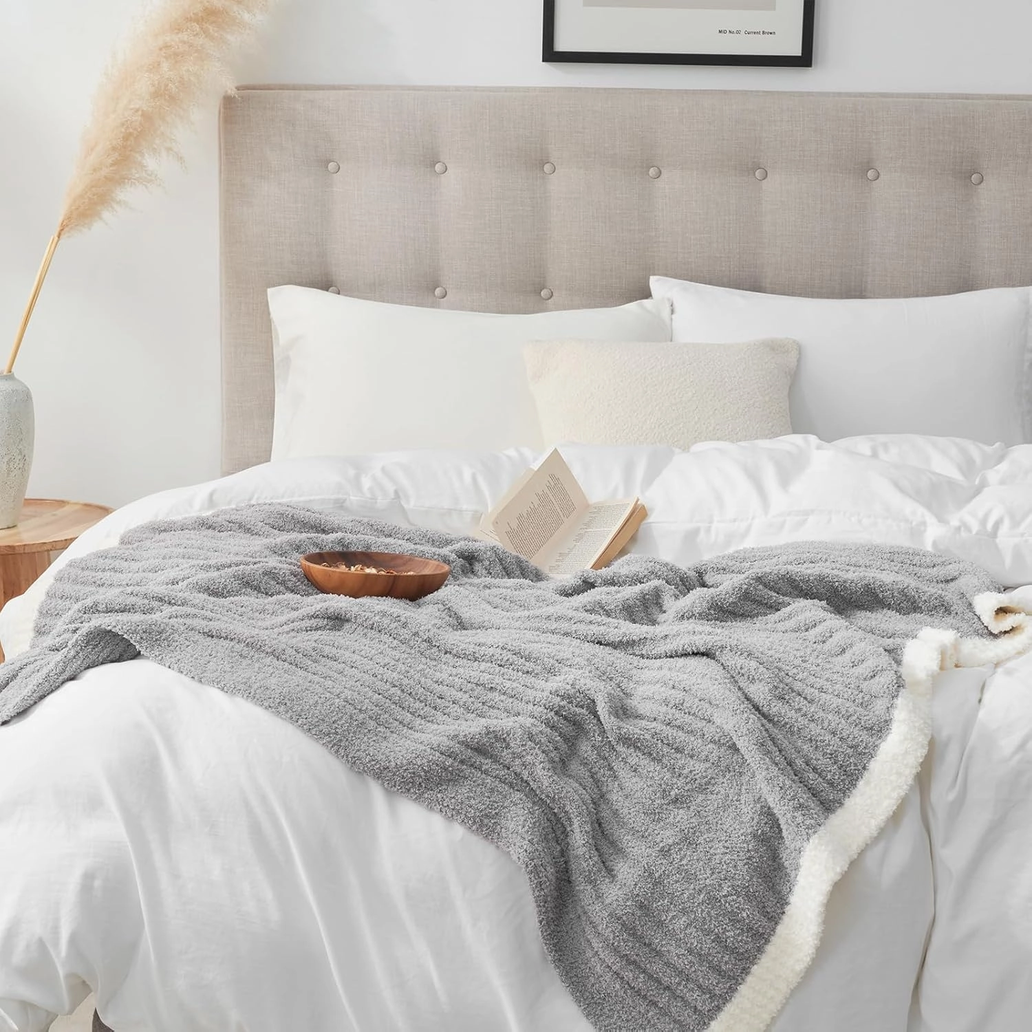 Snuggle Sac Soft Ribbed Throw Blanket for Couch, Microfiber Fluffy Knit Throws, Luxurious Fuzzy Blankets for Couch, Sofa, Travel, Grey, 50x60 inches