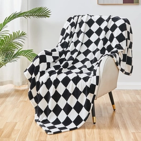SOCHOW Checkered Flannel Throw Blanket, Soft Cozy Checkerboard Grid Pattern Fleece Blanket for Couch Bed Sofa, Black 50 x 60 Inches