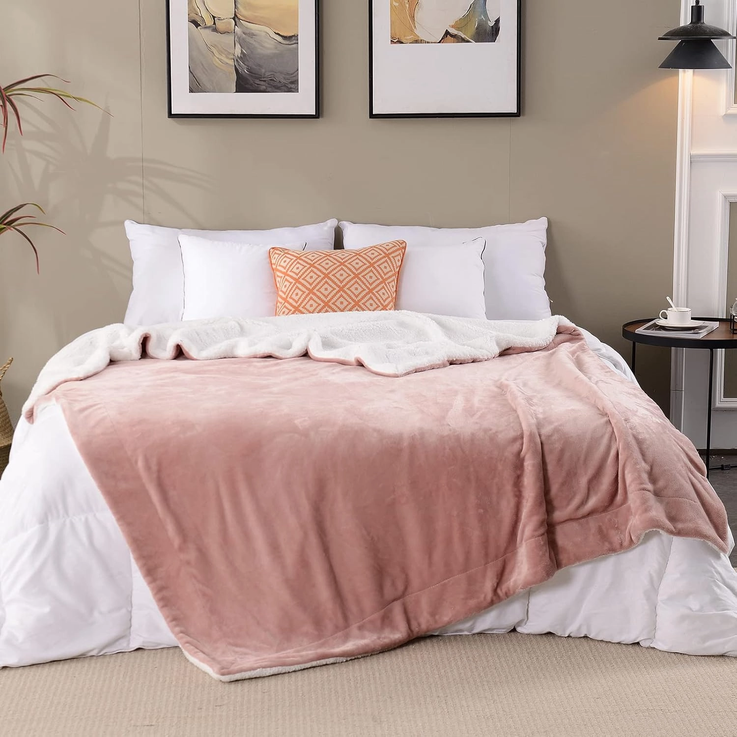 SOCHOW Sherpa Fleece Throw Blanket, Double-Sided Super Soft Luxurious Plush Blanket Twin Size 60 inchx80 inch, Dusty Pink,
