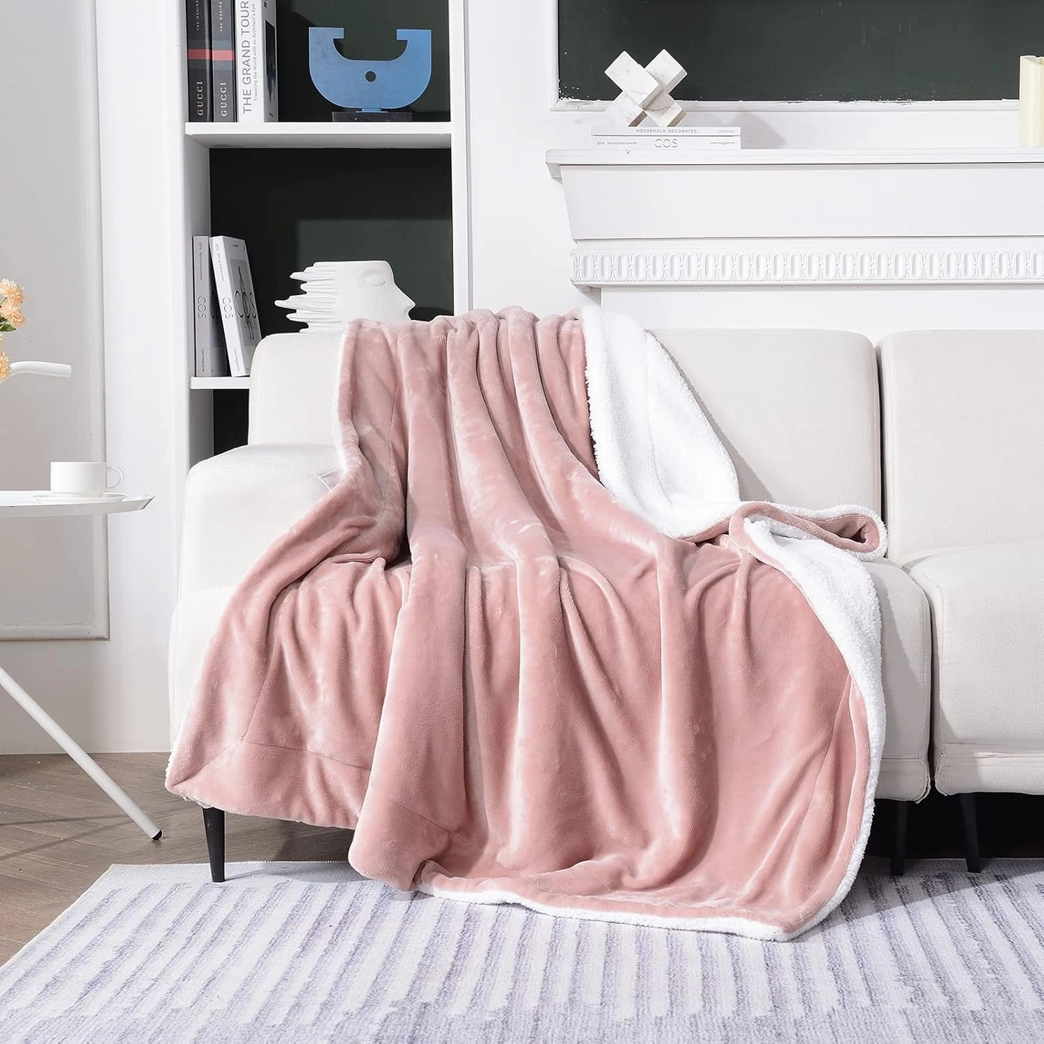SOCHOW Sherpa Fleece Throw Blanket, Double-Sided Super Soft Luxurious Plush Blanket Twin Size 60 inchx80 inch, Dusty Pink,