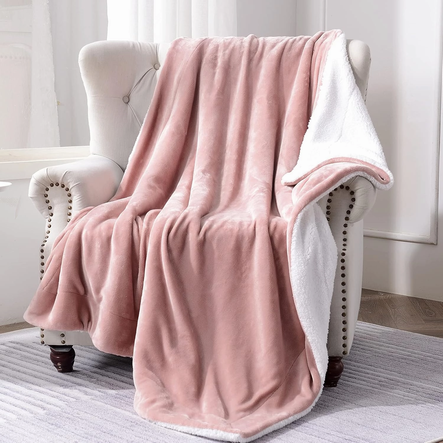SOCHOW Sherpa Fleece Throw Blanket, Double-Sided Super Soft Luxurious Plush Blanket Twin Size 60 inchx80 inch, Dusty Pink,