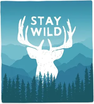 Sofa Blanket Fall, Adventure Bed Blanket Twin, Wilderness Themed Stay Wild Quote Mountain, Fluffy And Comfortable, 60 x 80inches, Blankets for Bed Couch Chair Car Living Room, Baby Blue Dark Blue