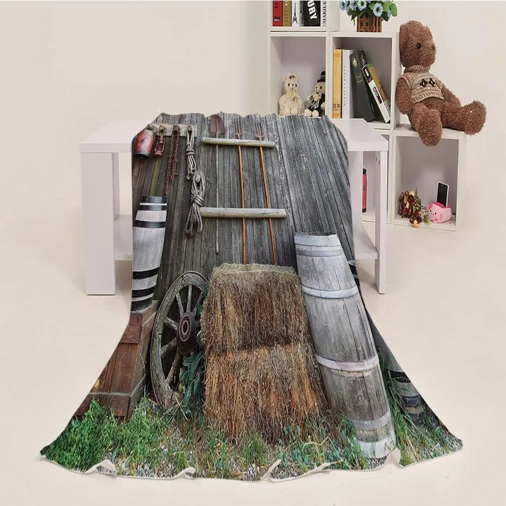 Sofa Blanket Fall, Agriculture Bed Blanket Twin, Western Wooden Barn, Soft Warm, 60 x 80inches, Blankets for Bed Couch Chair Car Living Room, Multy