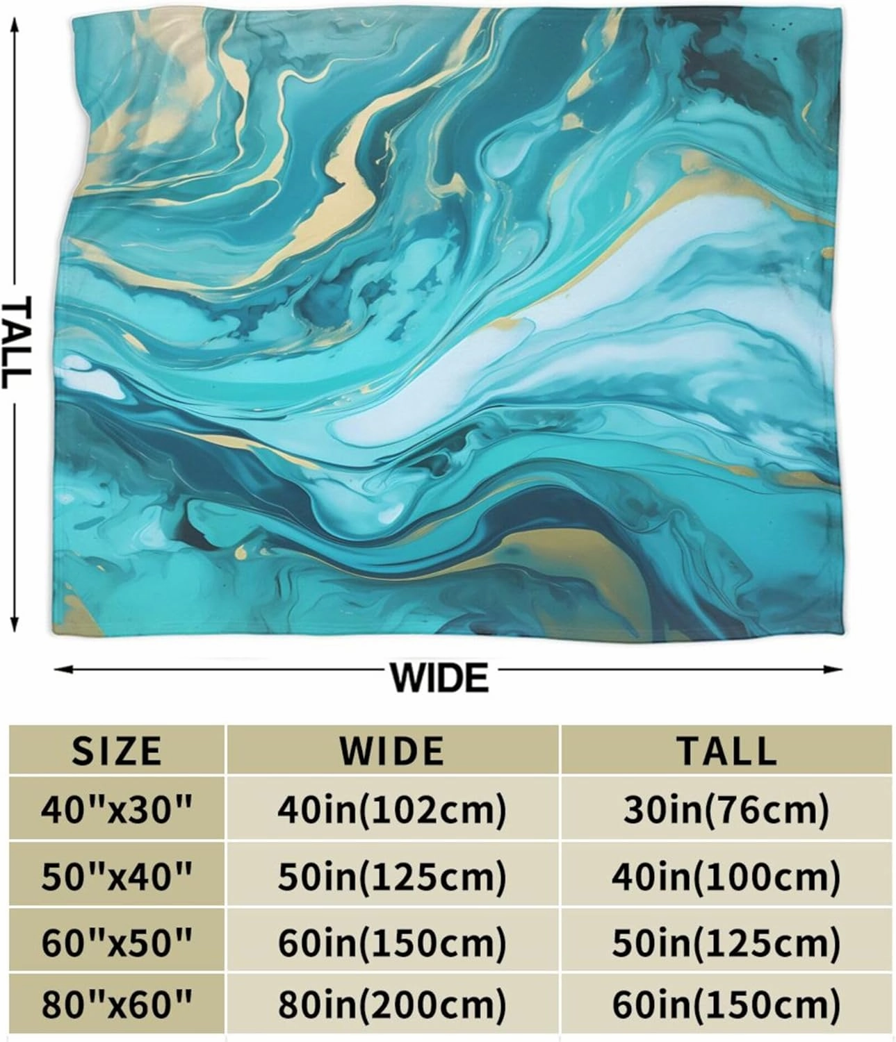 Soft Warm Throw Blanket for Couch Living Room Abstract Teal and Blue Marble Print Cozy Fuzzy Throw Blanket for Sofa Bed Blanket 80"x60"