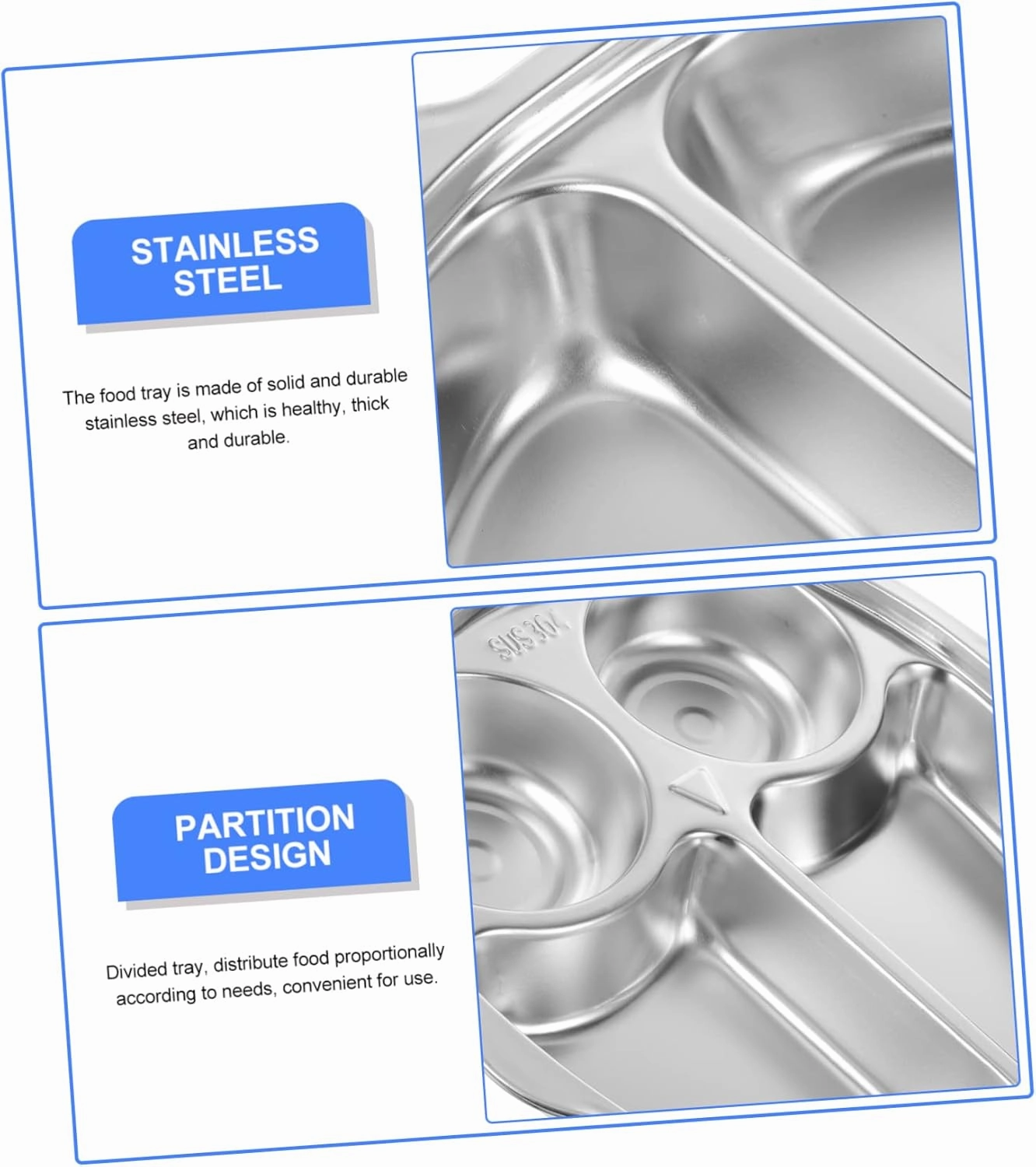 Stainless Steel Divided Dinner Tray Food-grade Compartment Plate for Balanced Meals Reusable School Canteen Dish Easy to Clean Dishwasher Safe for Lunch and Snacks