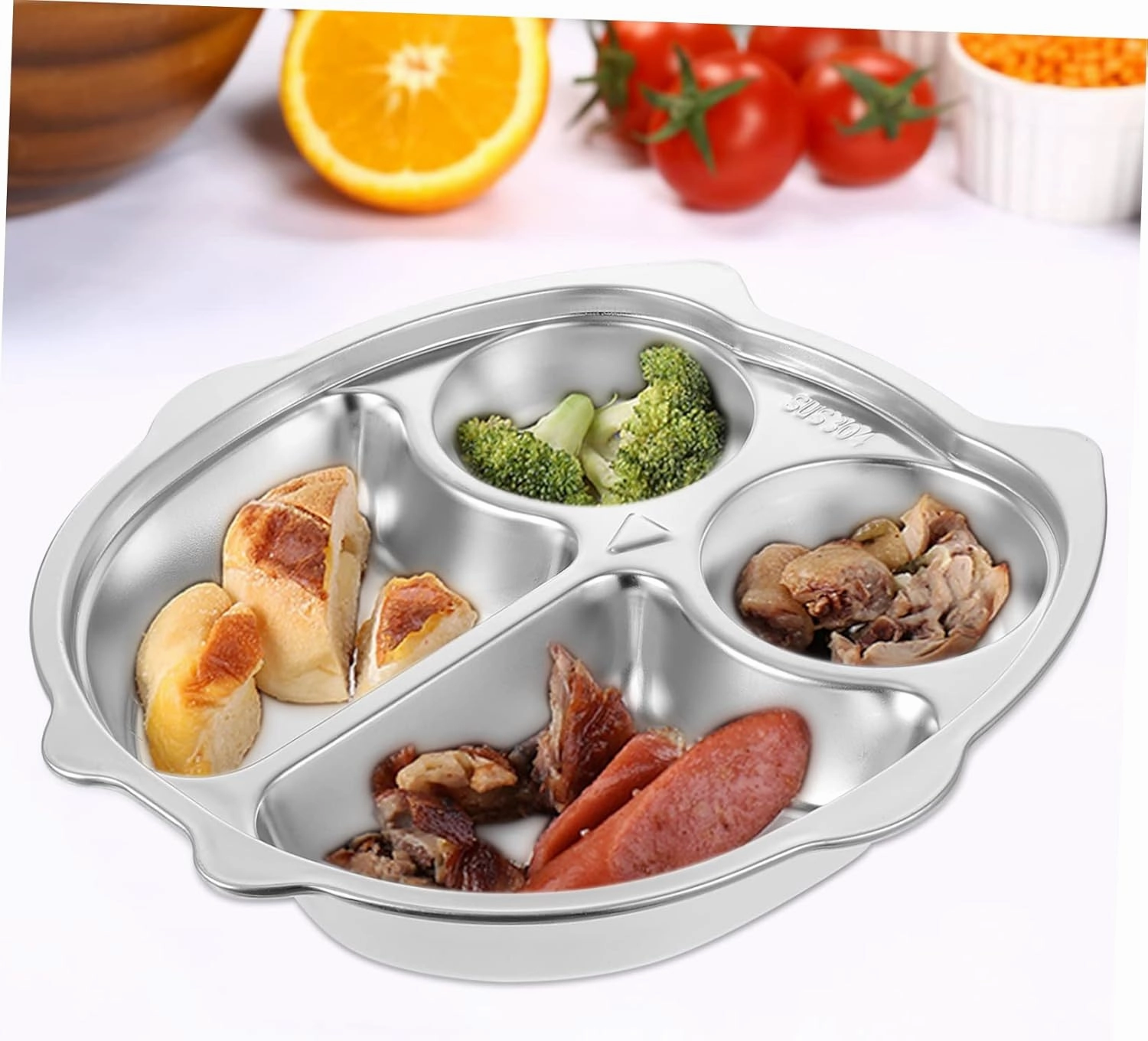 Stainless Steel Divided Dinner Tray Food-grade Compartment Plate for Balanced Meals Reusable School Canteen Dish Easy to Clean Dishwasher Safe for Lunch and Snacks