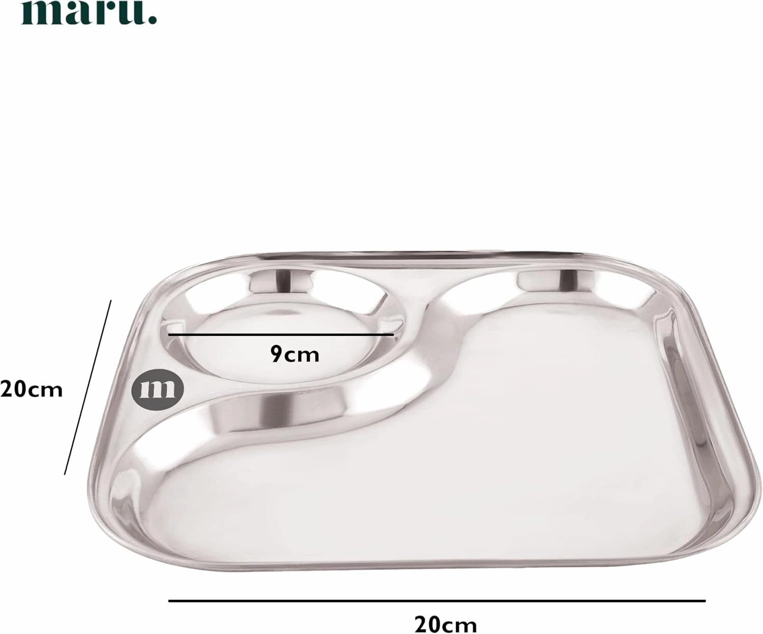 Stainless Steel Tableware Compartment Plates | Creative Shapes Plates with Separators | Partition Mess Tray | (2 in 1 Square, 21cm - Set of 4)