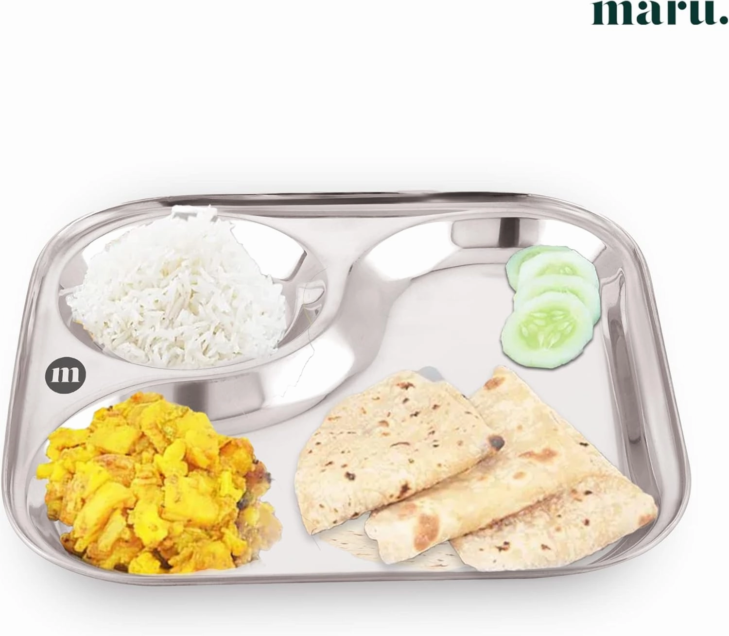 Stainless Steel Tableware Compartment Plates | Creative Shapes Plates with Separators | Partition Mess Tray | (2 in 1 Square, 21cm - Set of 4)