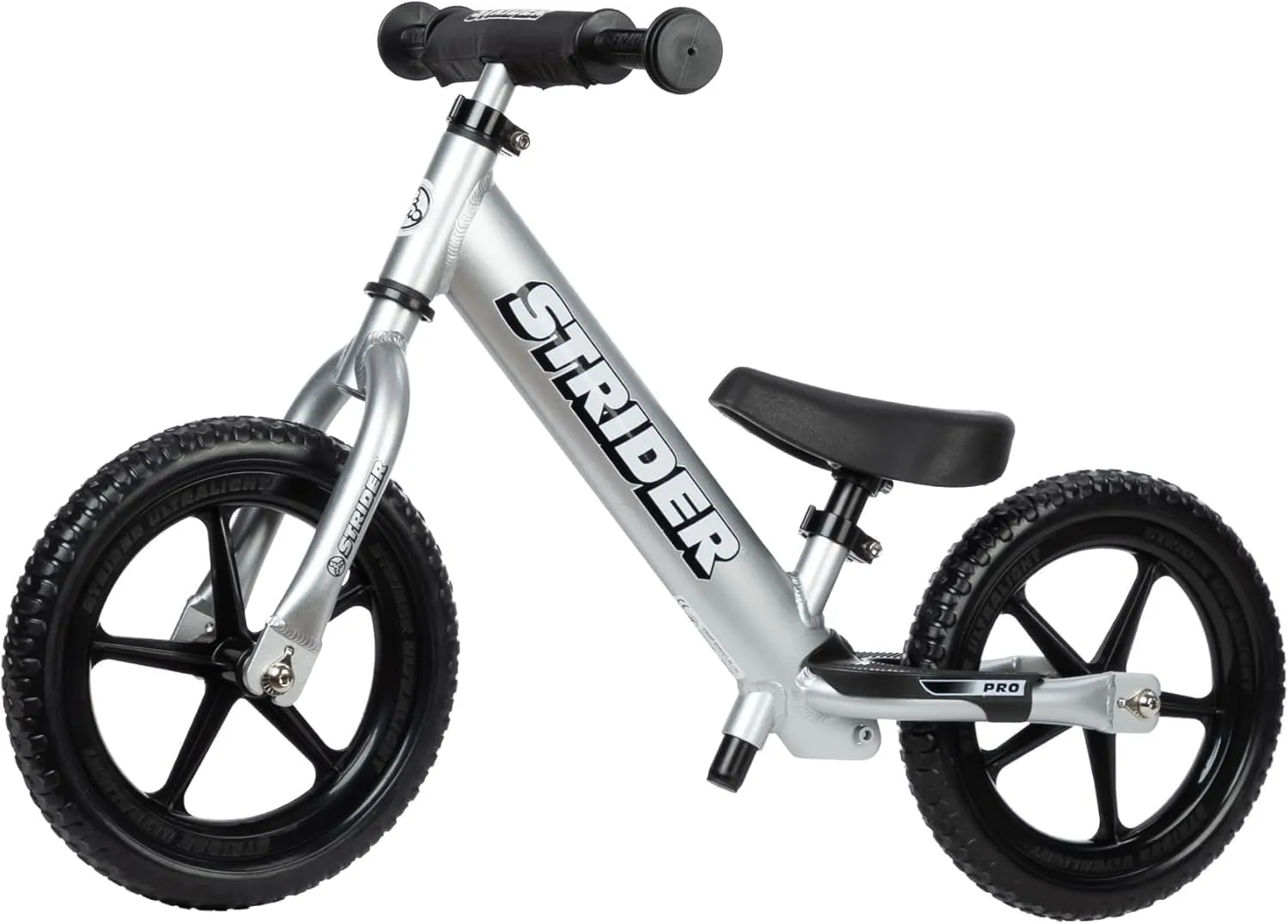 Strider 12” Pro Bike - No Pedal Balance Bicycle for Kids 1 to 4 Years - Includes Safety Pad, Padded Seat, Mini Grips & Flat-Free Tires - Tool Free