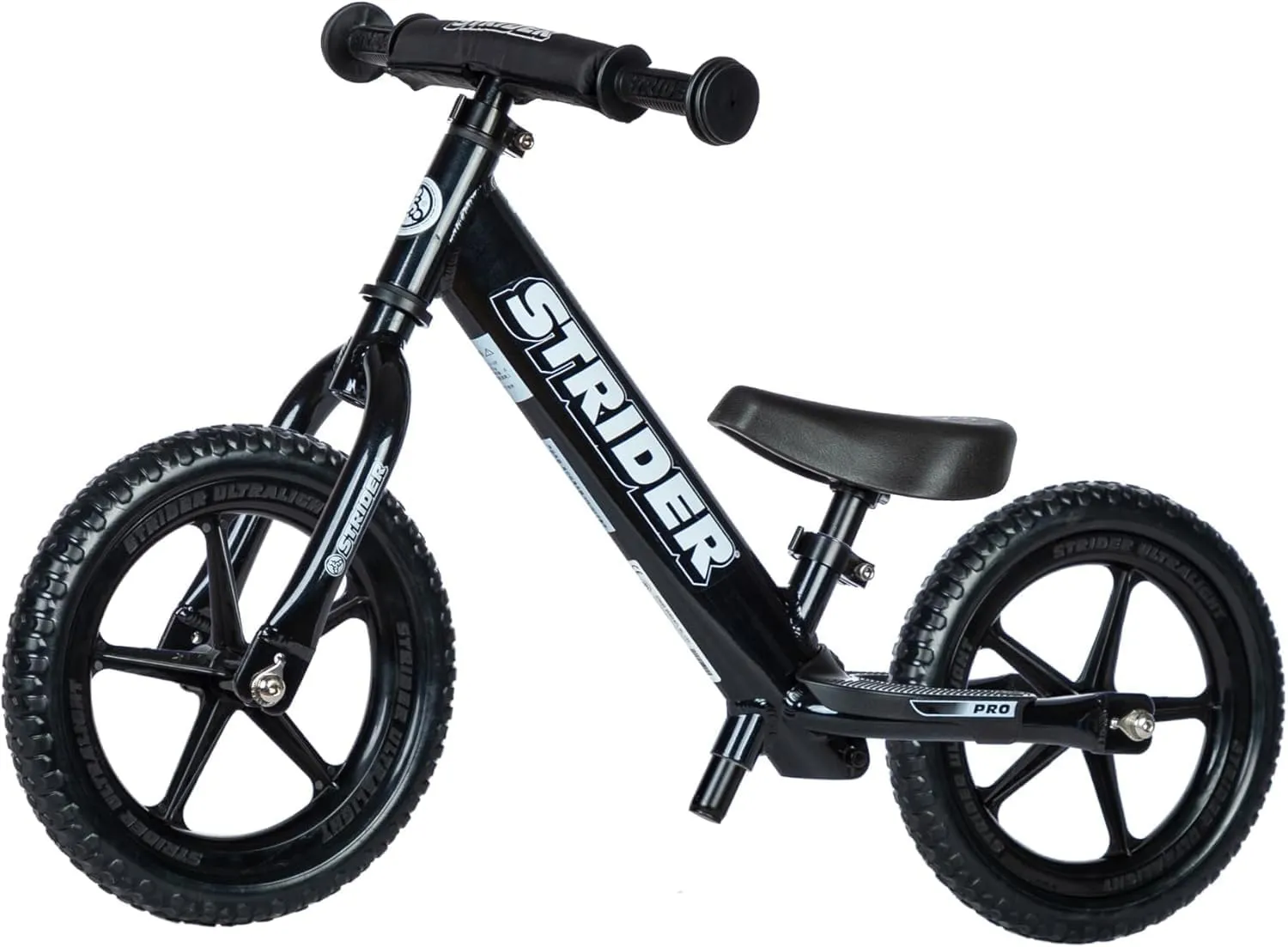 Strider 12” Pro Bike - No Pedal Balance Bicycle for Kids 1 to 4 Years - Includes Safety Pad, Padded Seat, Mini Grips & Flat-Free Tires - Tool Free