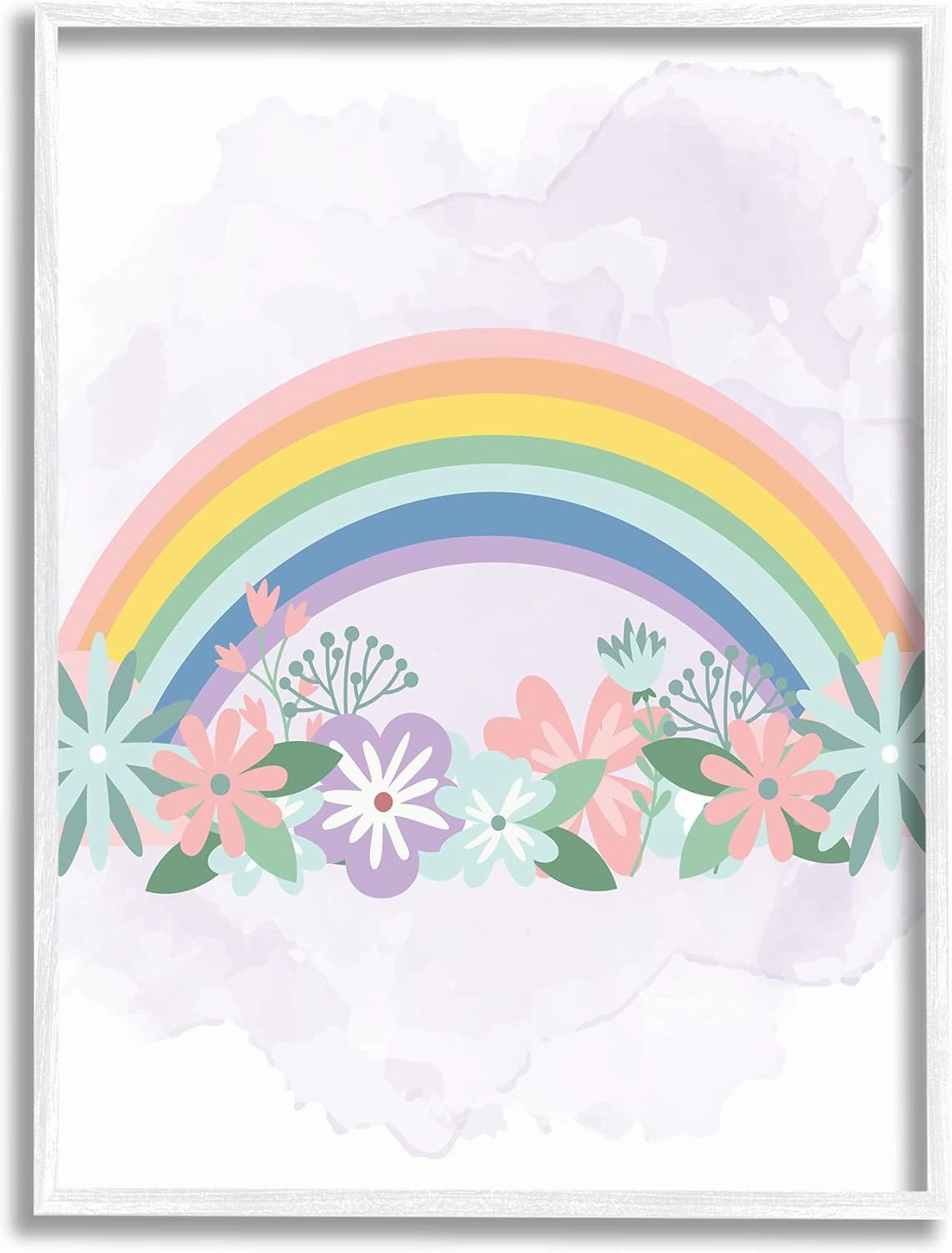 Stupell Industries Tropical Florals Under Playful Rainbow Kids' Illustration, Designed by Kim Allen White Framed Wall Art, 11 x 14
