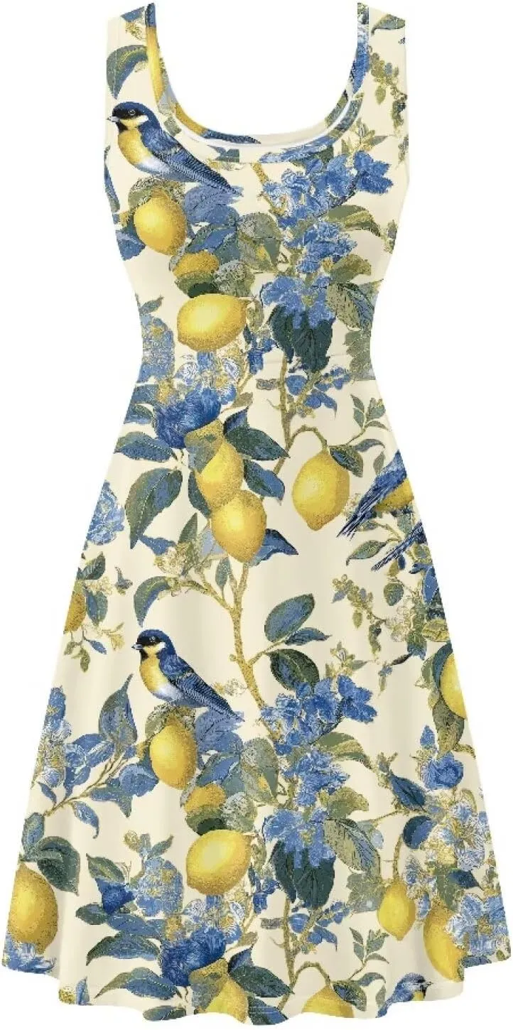 Summer Casual Sleeveless Beach Dress for Women 2023 Trendy High Waist Flowy Stretch Sundress with Pockets