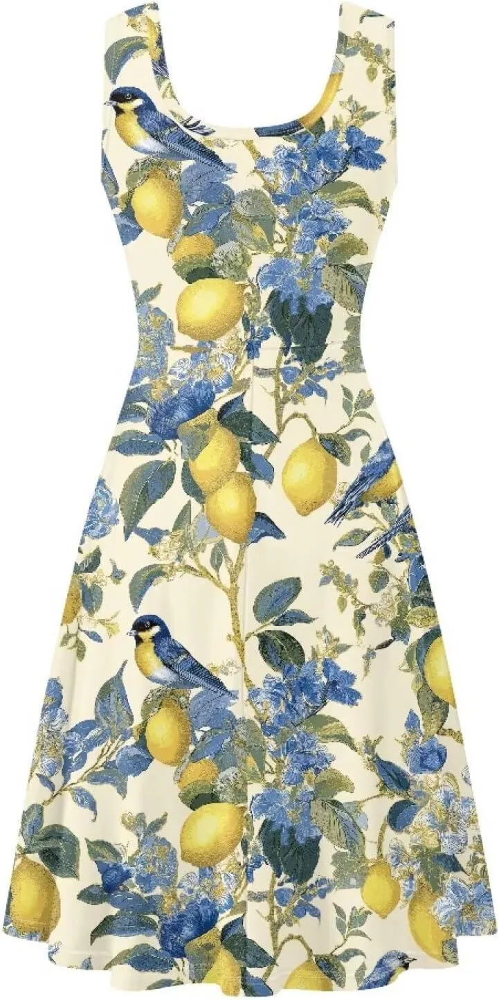 Summer Casual Sleeveless Beach Dress for Women 2023 Trendy High Waist Flowy Stretch Sundress with Pockets