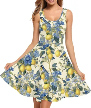 Summer Casual Sleeveless Beach Dress for Women 2023 Trendy High Waist Flowy Stretch Sundress with Pockets