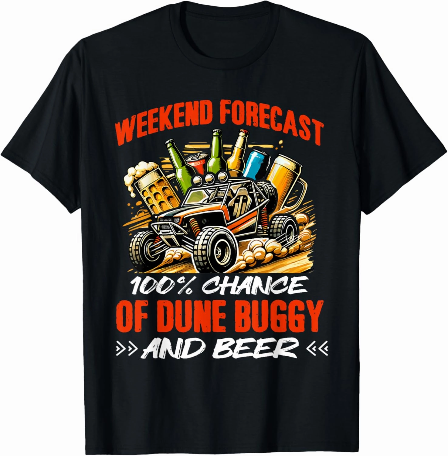 Sun Beach Race Rail Racing Car Dune Buggy And Beer T-Shirt