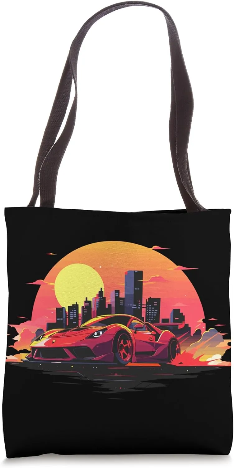 Supercar Sports Car Concept City Skyscraper Skyline Vintage Tote Bag