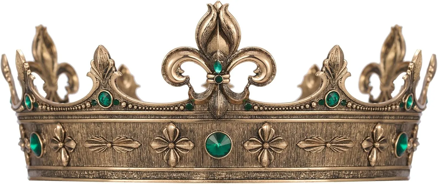 SWEETV Fleur-de-lis King Crown for Men, Royal Prince Tiara Headwear for Medieval, Royalcore,Knight,Viking,Halloween Costume
