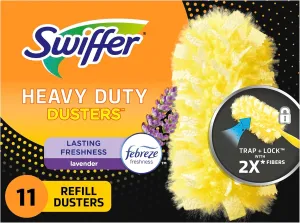Swiffer Dusters Refill for Cleaning, Feather & Microfiber Duster Disposable Alternative, for Dusting Furniture, Blinds, Ceiling Fans, Walls, Helps Remove Allergens, Heavy Duty, Lavender, 11ct