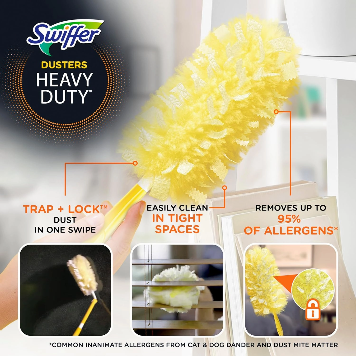 Swiffer Dusters Refill for Cleaning, Feather & Microfiber Duster Disposable Alternative, For Dusting Furniture, Blinds, Ceiling Fans, Walls, Helps Remove Allergens, Heavy Duty, Unscented, 11ct