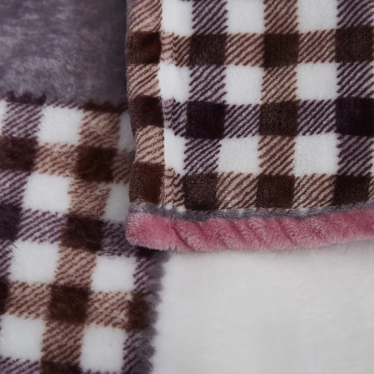 Tache Autumn Pink Purple Farmhouse Super Soft Micro Fleece Plaid Patchwork Plush Lightweight Dual-Sided Decorative Couch, Sofa, Travel, Lap, Bed Throw Blanket, 90x90, Full/Queen Size