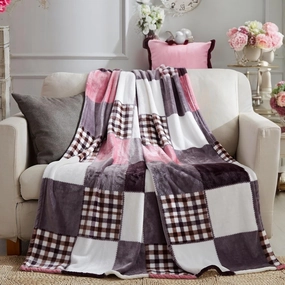Tache Autumn Pink Purple Farmhouse Super Soft Micro Fleece Plaid Patchwork Plush Lightweight Dual-Sided Decorative Couch, Sofa, Travel, Lap, Bed Throw Blanket, 90x90, Full/Queen Size
