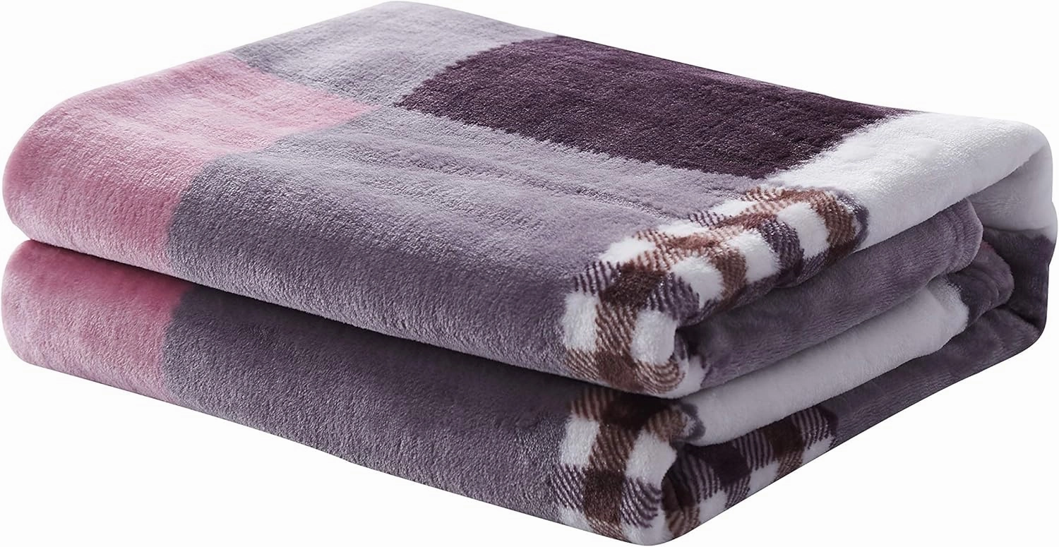 Tache Autumn Pink Purple Farmhouse Super Soft Micro Fleece Plaid Patchwork Plush Lightweight Dual-Sided Decorative Couch, Sofa, Travel, Lap, Bed Throw Blanket, 90x90, Full/Queen Size