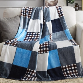 Tache Blue Lake Farmhouse Super Soft Micro Fleece Plaid Patchwork Plush Lightweight Dual-Sided Decorative Couch, Sofa, Travel, Lap, Bed Throw Blanket, 90x90, Full/Queen Size