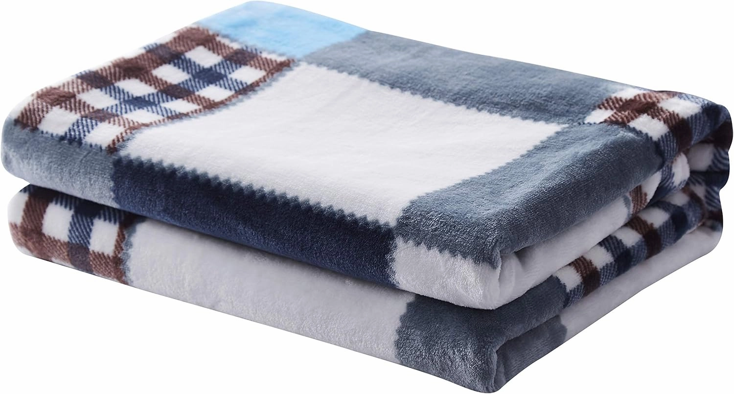 Tache Blue Lake Farmhouse Super Soft Micro Fleece Plaid Patchwork Plush Lightweight Dual-Sided Decorative Couch, Sofa, Travel, Lap, Bed Throw Blanket, 90x90, Full/Queen Size