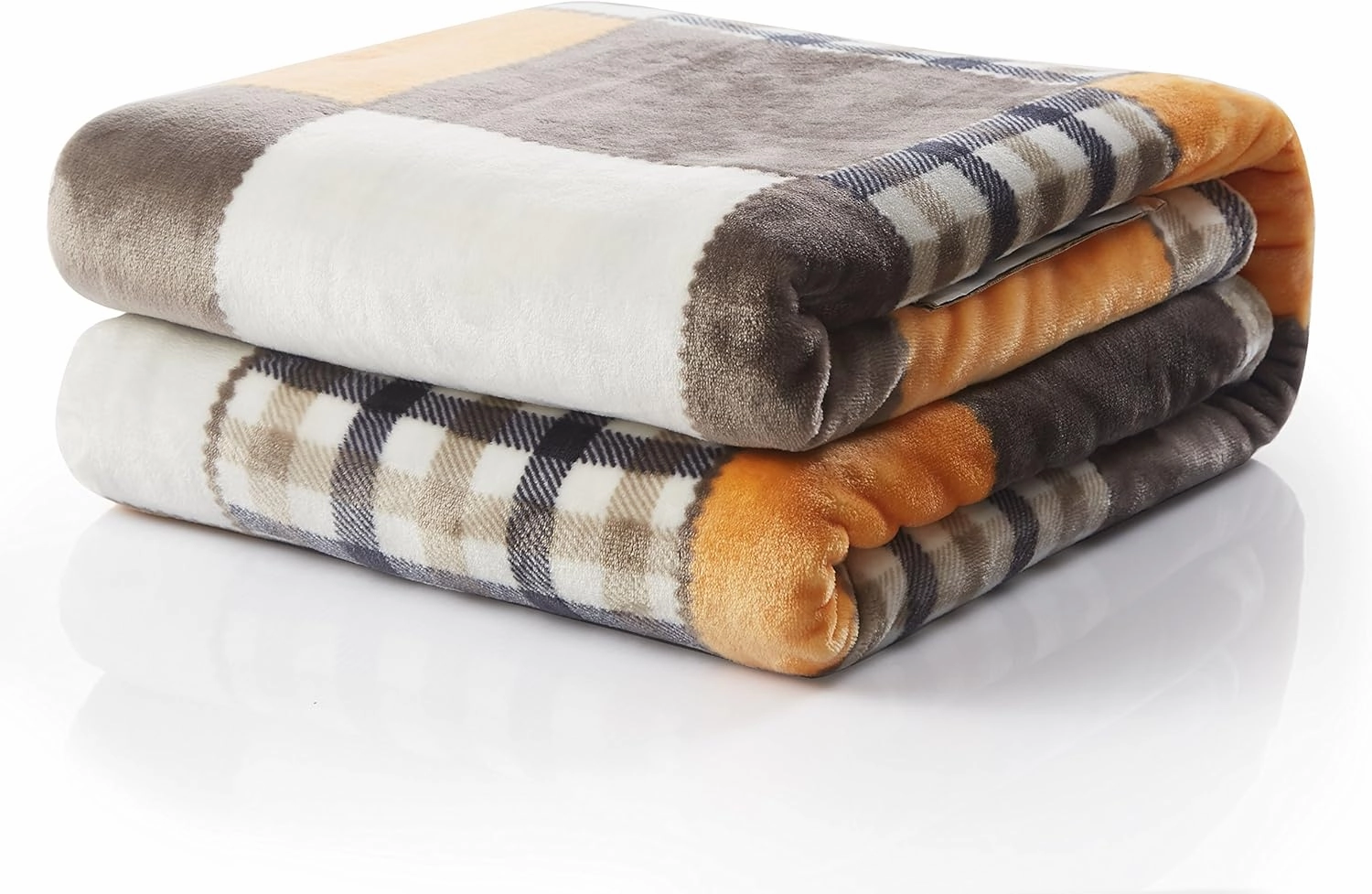 Tache Fall Orange Farmhouse Super Soft Micro Fleece Plaid Patchwork Plush Lightweight Dual-Sided Decorative Couch, Sofa, Travel, Lap, Bed Throw Blanket, 90x90, Full/Queen Size