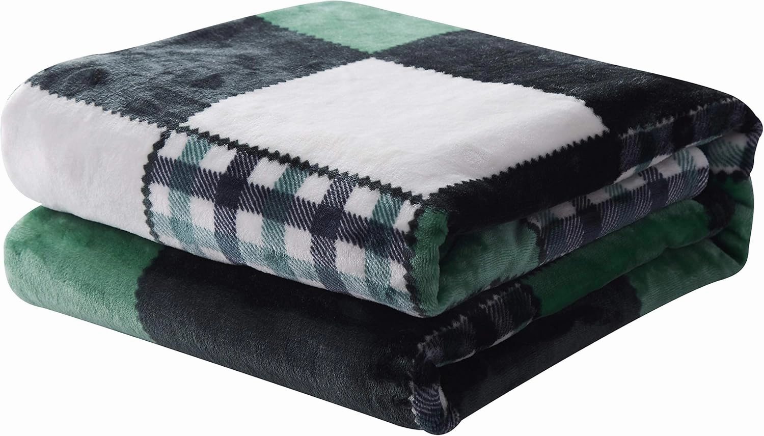 Tache Forest Green Farmhouse Super Soft Micro Fleece Plaid Patchwork Plush Lightweight Dual-Sided Decorative Couch, Sofa, Travel, Lap, Bed Throw Blanket, 90x90, Full/Queen Size