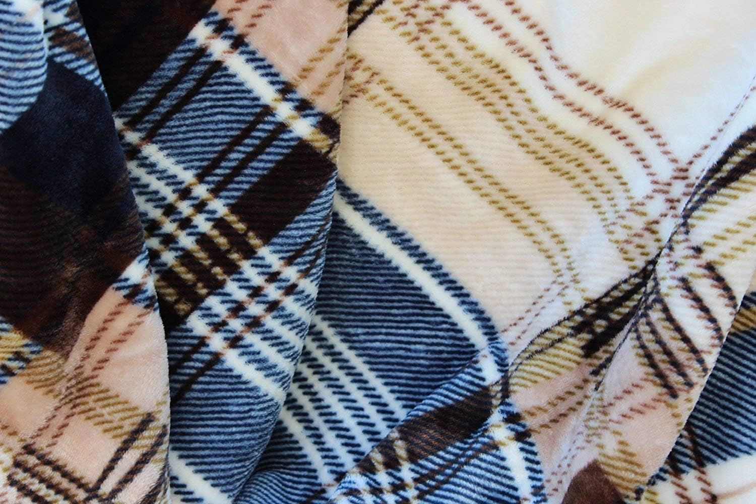 Tache Winter Cabin Blue Tan Farmhouse Super Soft Micro Fleece Tartan Plaid Plush Lightweight Dual-Sided Decorative Couch, Sofa, Travel, Lap, Bed Throw Blanket (63x90)