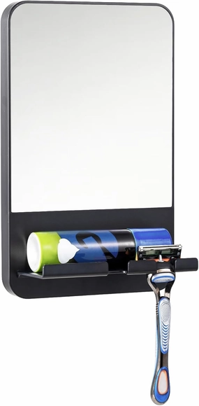 TAILI Fogless Shower Mirror, Anti-Fog with Razor Holder, Suction Shaving Mirror with Storage Tray, Rust-Proof, Shatterproof, Removable for Bathroom, Shower Accessories, Black