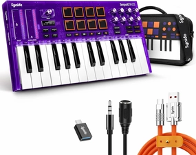 TempoKEY K25 USB C MIDI Keyboard Controller Mini 25 Key with 8 Drum Pads, Professional Small Midi Keyboard with Velocity-sensitive, OLED Screen, Beat Maker Machine for Music Production, Purple