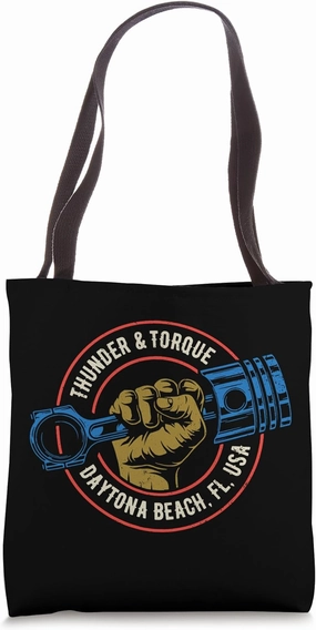 Thunder and Torque Daytona Beach FL Fist with Piston Design Tote Bag