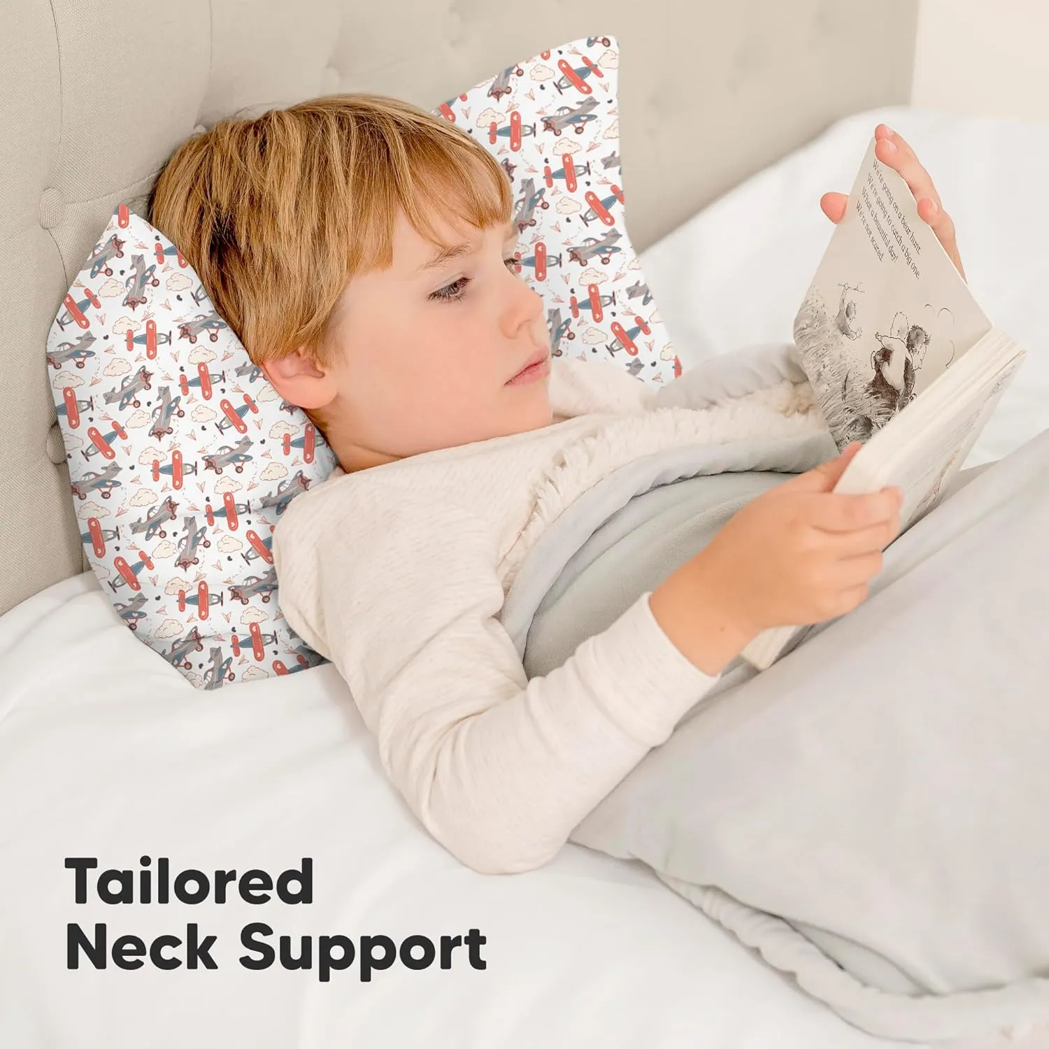 Toddler Pillow with Pillowcase - 13x18 My Little Dreamy Kids Travel Bed Pillows for Sleeping, Organic Cotton Small Pillowcase, Soft & Breathable, Machine Washable, Toddlers 2-5 Years Old (Aircraft)