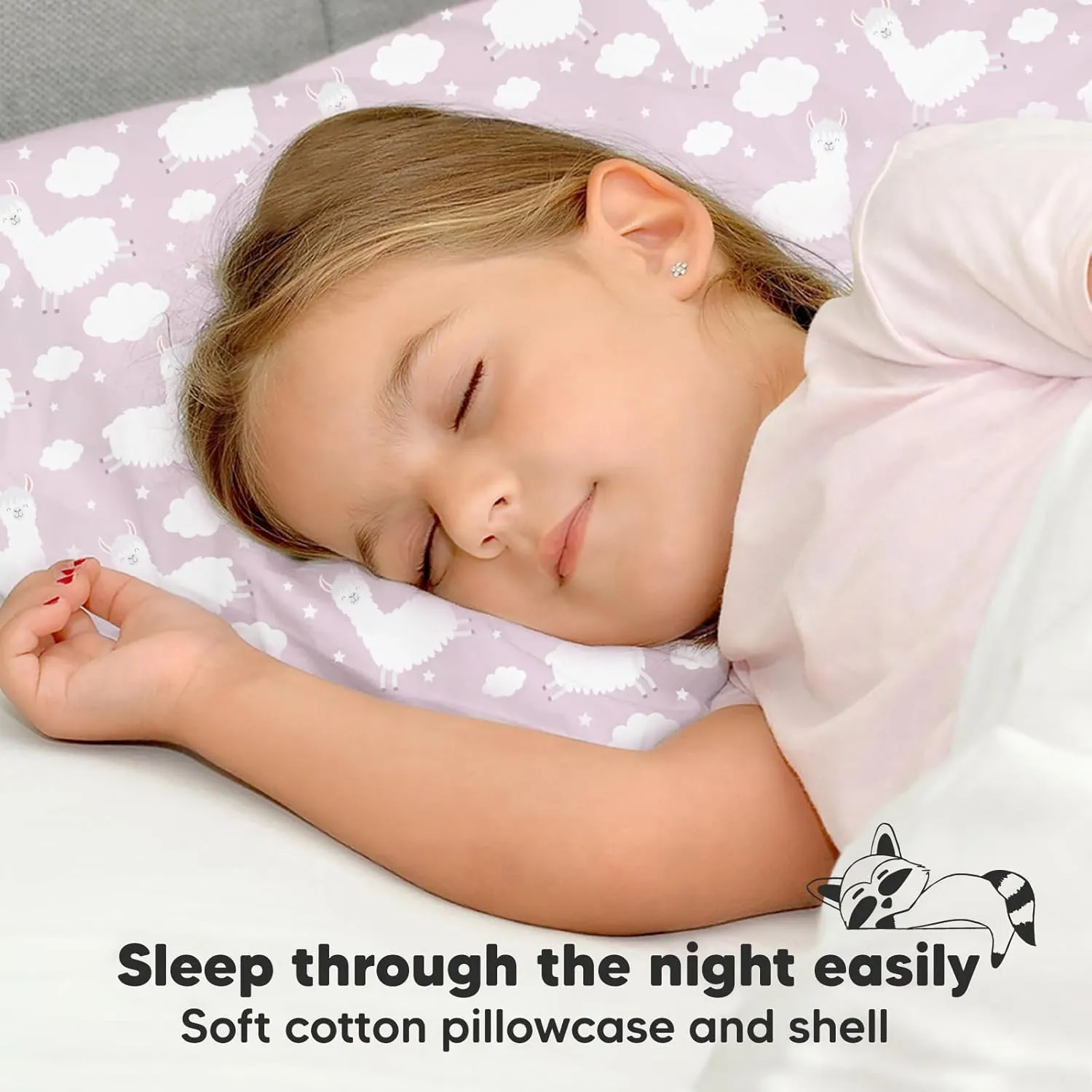 Toddler Pillow with Pillowcase - 13x18 My Little Dreamy Kids Travel Bed Pillows for Sleeping, Organic Cotton Small Pillowcase, Soft & Breathable, Machine Washable, Toddlers 2-5 Years Old (Alpacas)