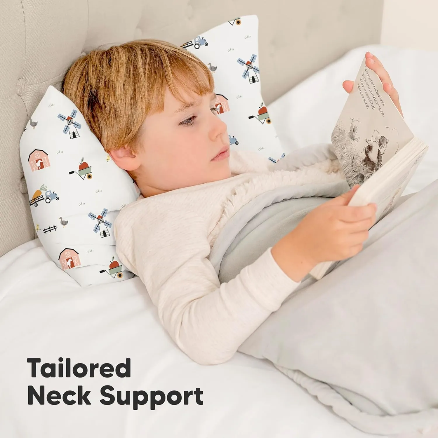 Toddler Pillow with Pillowcase - 13x18 My Little Dreamy Kids Travel Bed Pillows for Sleeping, Organic Cotton Small Pillowcase, Soft & Breathable, Machine Washable, Toddlers 2-5 Years Old (Barn)