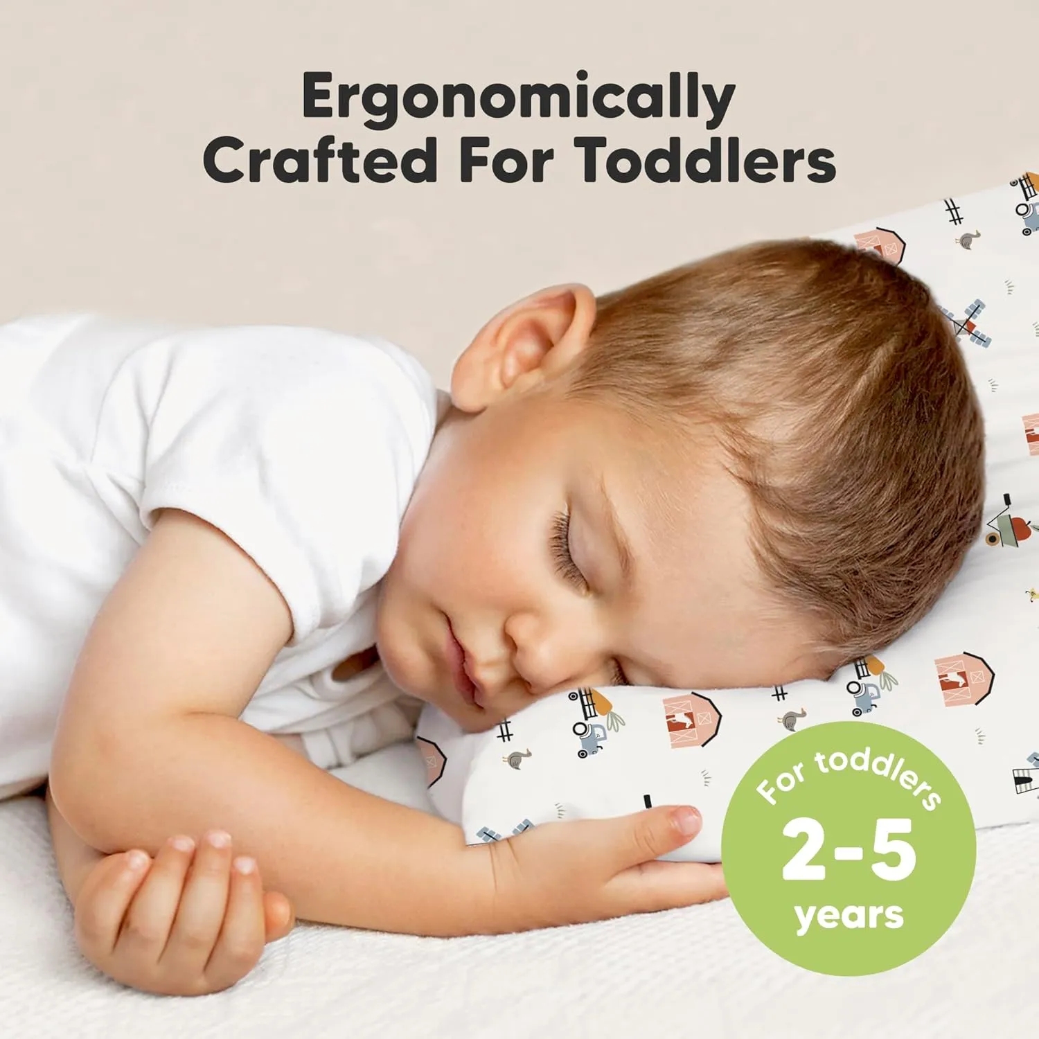 Toddler Pillow with Pillowcase - 13x18 My Little Dreamy Kids Travel Bed Pillows for Sleeping, Organic Cotton Small Pillowcase, Soft & Breathable, Machine Washable, Toddlers 2-5 Years Old (Barn)