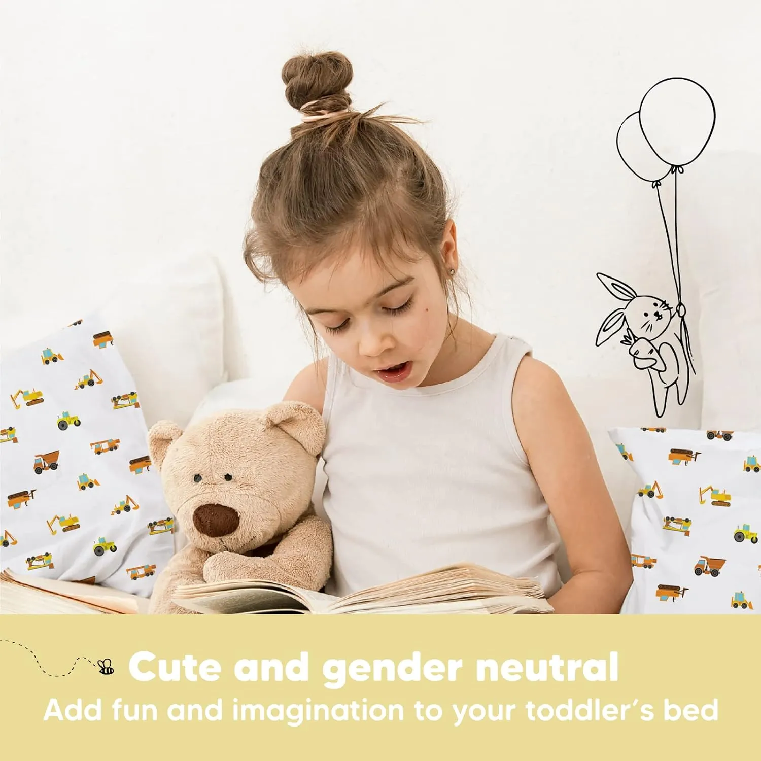 Toddler Pillow with Pillowcase - 13x18 My Little Dreamy Kids Travel Bed Pillows for Sleeping, Organic Cotton Small Pillowcase, Soft & Breathable, Machine Washable, Toddlers 2-5 years old(Construction)