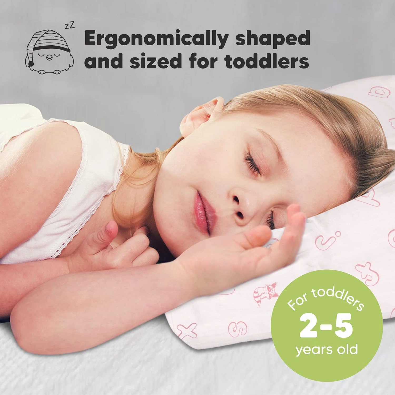 Toddler Pillow with Pillowcase - 13x18 My Little Dreamy Kids Travel Bed Pillows for Sleeping, Organic Cotton Small Pillowcase, Soft & Breathable, Machine Washable, Toddlers 2-5 (ABC Land Rose)
