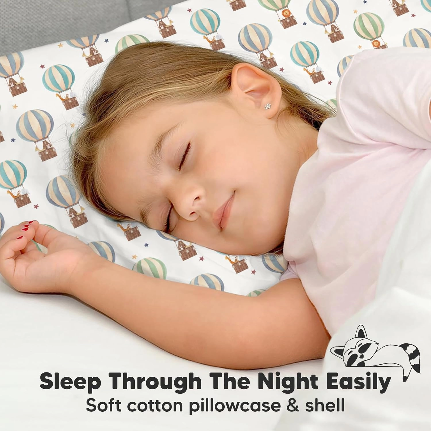 Toddler Pillow with Pillowcase - 13x18 My Little Dreamy Kids Travel Bed Pillows for Sleeping, Organic Cotton Small Pillowcase, Soft & Breathable, Machine Washable, Toddlers 2-5 (Hot Air Balloon)