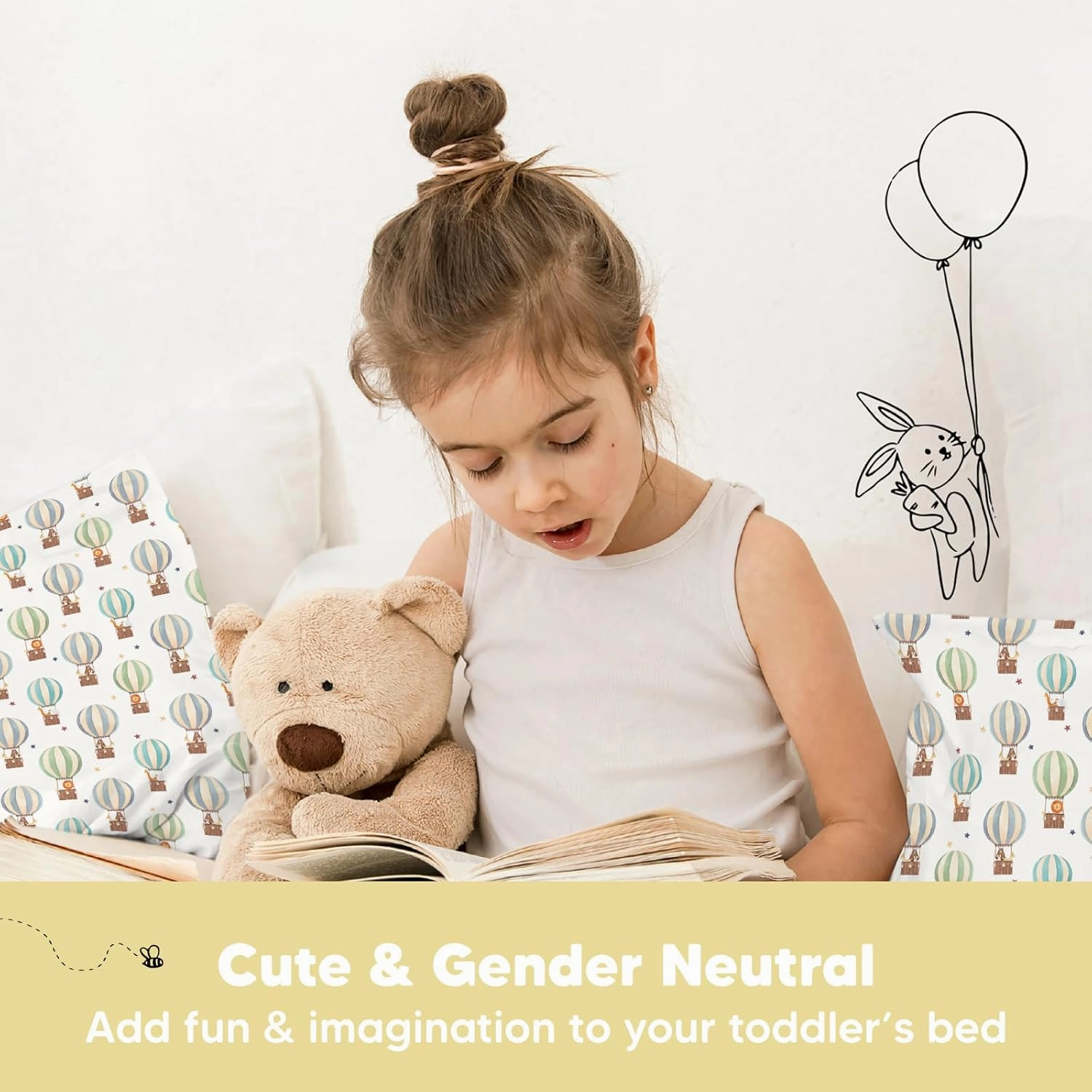 Toddler Pillow with Pillowcase - 13x18 My Little Dreamy Kids Travel Bed Pillows for Sleeping, Organic Cotton Small Pillowcase, Soft & Breathable, Machine Washable, Toddlers 2-5 (Hot Air Balloon)