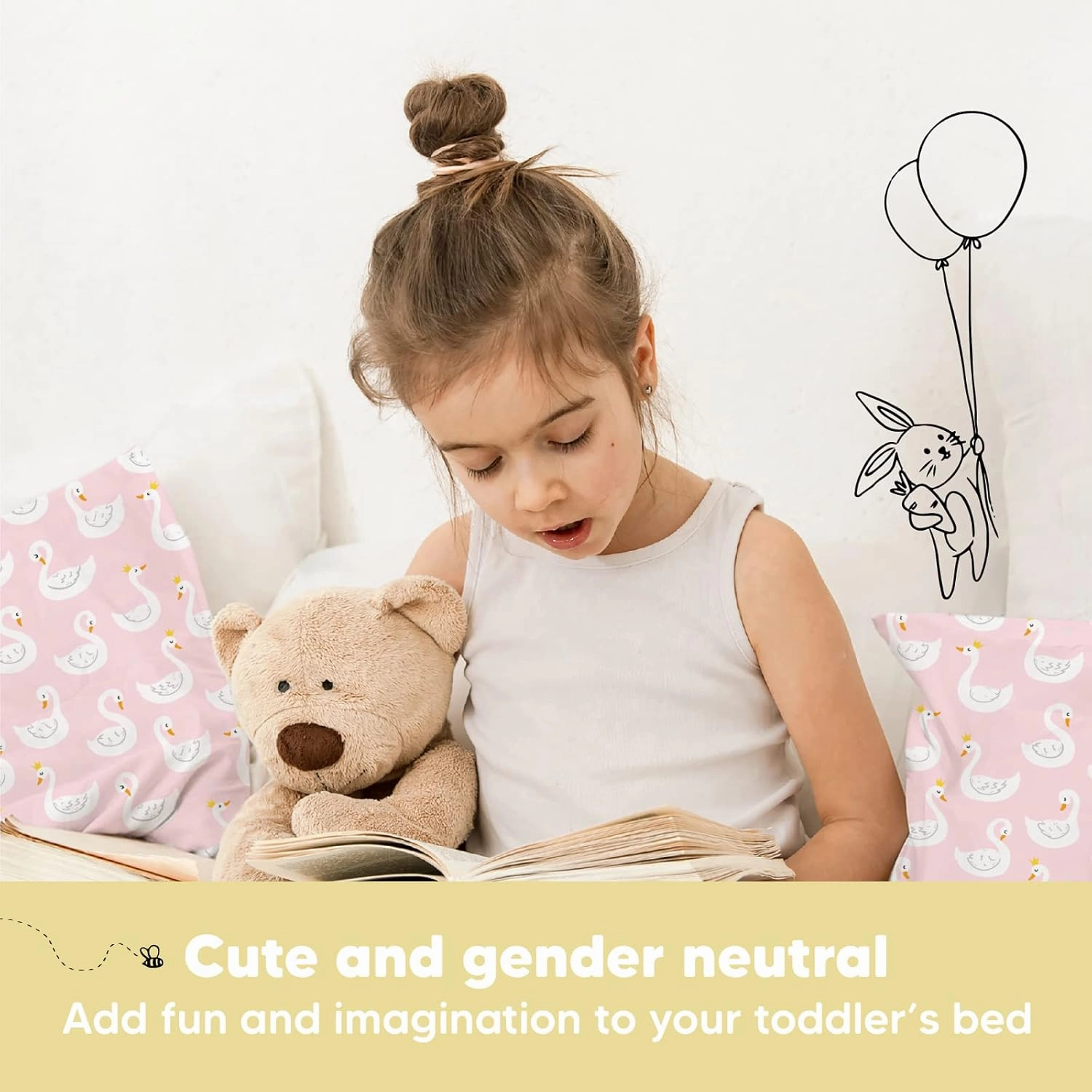 Toddler Pillow with Pillowcase - 13x18 My Little Dreamy Kids Travel Bed Pillows for Sleeping, Organic Cotton Small Pillowcase, Soft & Breathable, Machine Washable, Toddlers 2-5 Years Old (Swan Lake)
