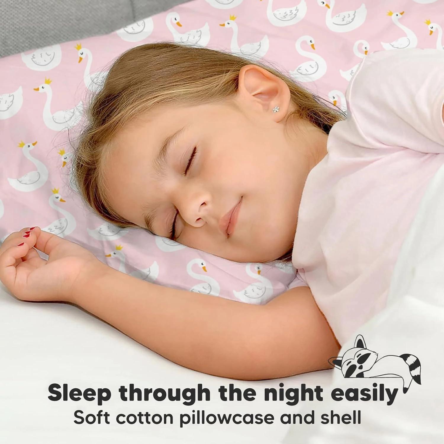 Toddler Pillow with Pillowcase - 13x18 My Little Dreamy Kids Travel Bed Pillows for Sleeping, Organic Cotton Small Pillowcase, Soft & Breathable, Machine Washable, Toddlers 2-5 Years Old (Swan Lake)