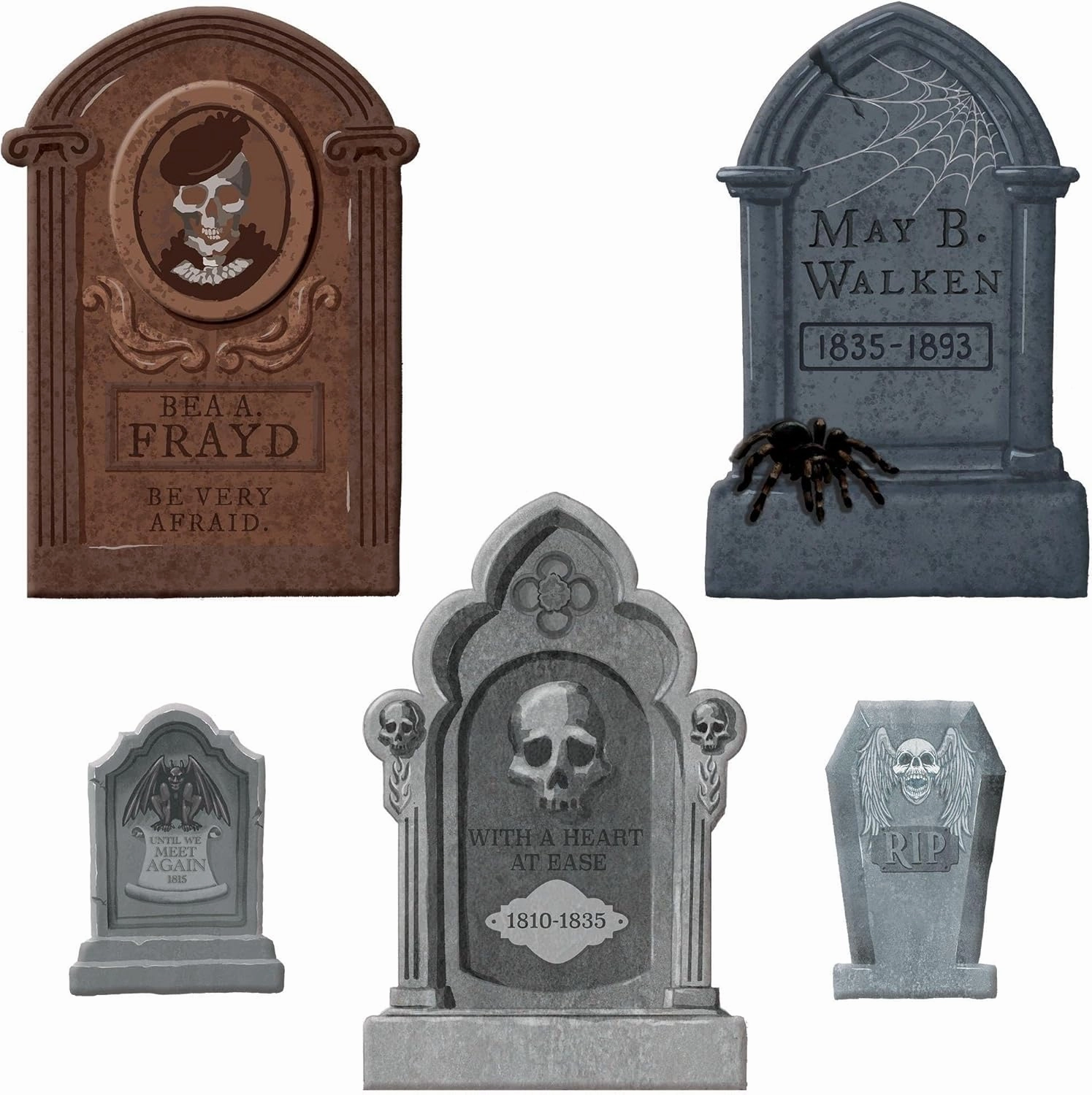 Tombstone Multipack Outdoor Decor - Set of 5 | 3 Large (22") & 2 Small (11") - Perfect for Haunted Graveyard Halloween Decoration