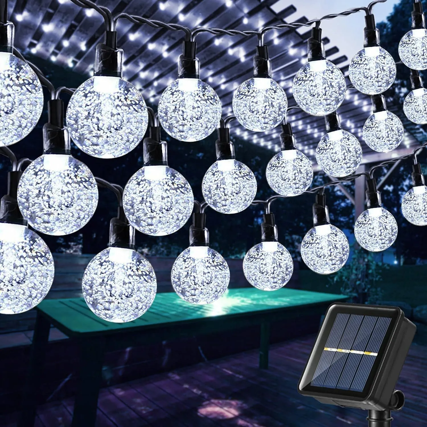 Toodour Solar String Lights Outdoor, 56ft 100 LED Globe String Lights with 8 Modes, Waterproof Solar Powered Patio Lights for Garden, Lawn, Gazebo, Porch, Yard, Wedding, Party Decor - Cool White