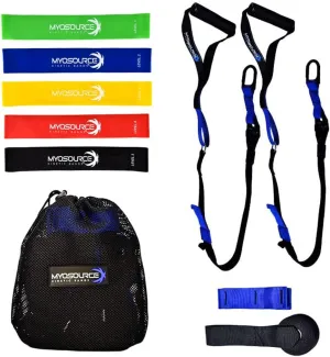 Total Body Exercise & Fitness at Home Workout Kit - Includes Body Weight Suspension Straps, Set of 5 Resistance Loop Exercise Bands