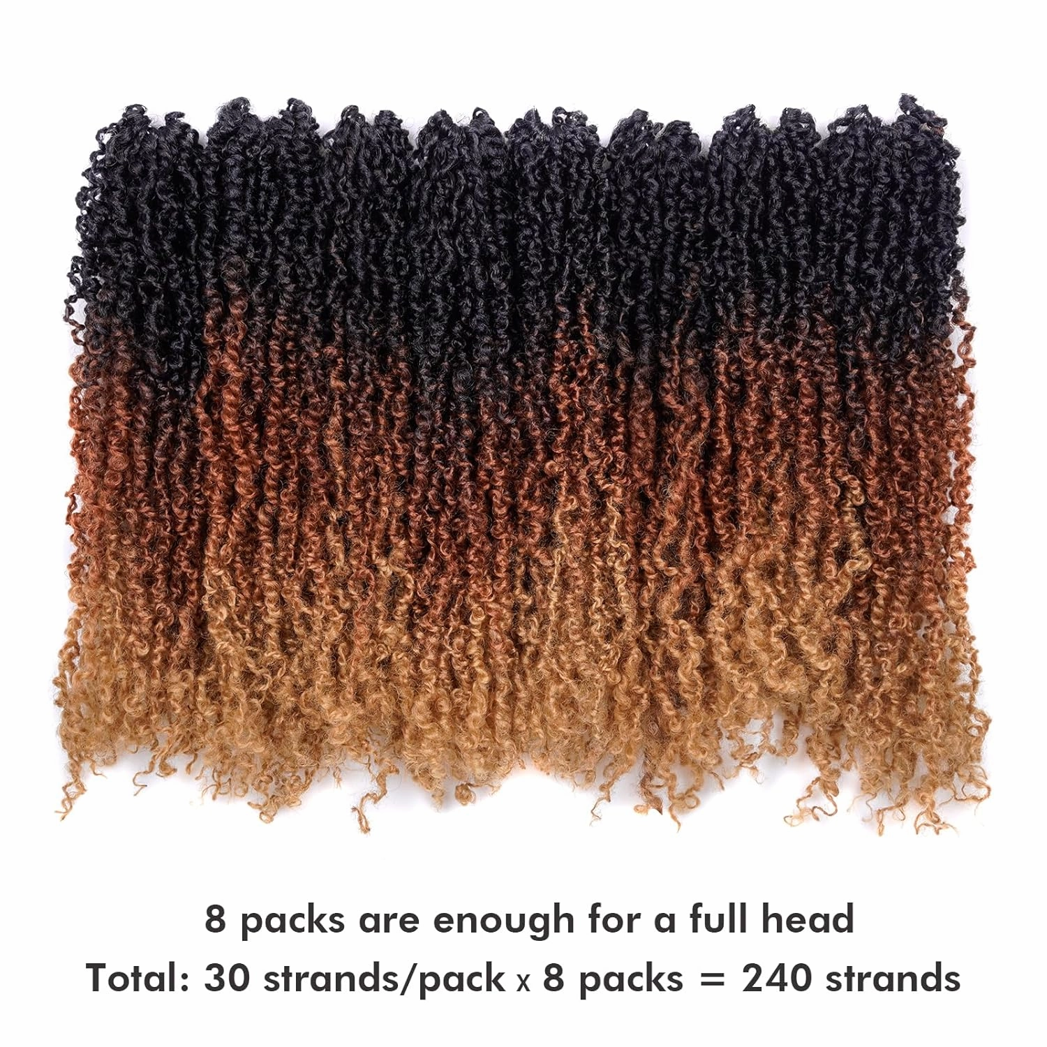 Toyotress Yanky Twist Crochet Hair - 12 Inch 8 Packs (30 Strands/Pcs) Fluffy Spring Mini Twist Passion Twist, 3 Tones Ombre Brown Pre-Looped Crochet Braids Braiding Hair (12 Inch, OT30/27-8P)