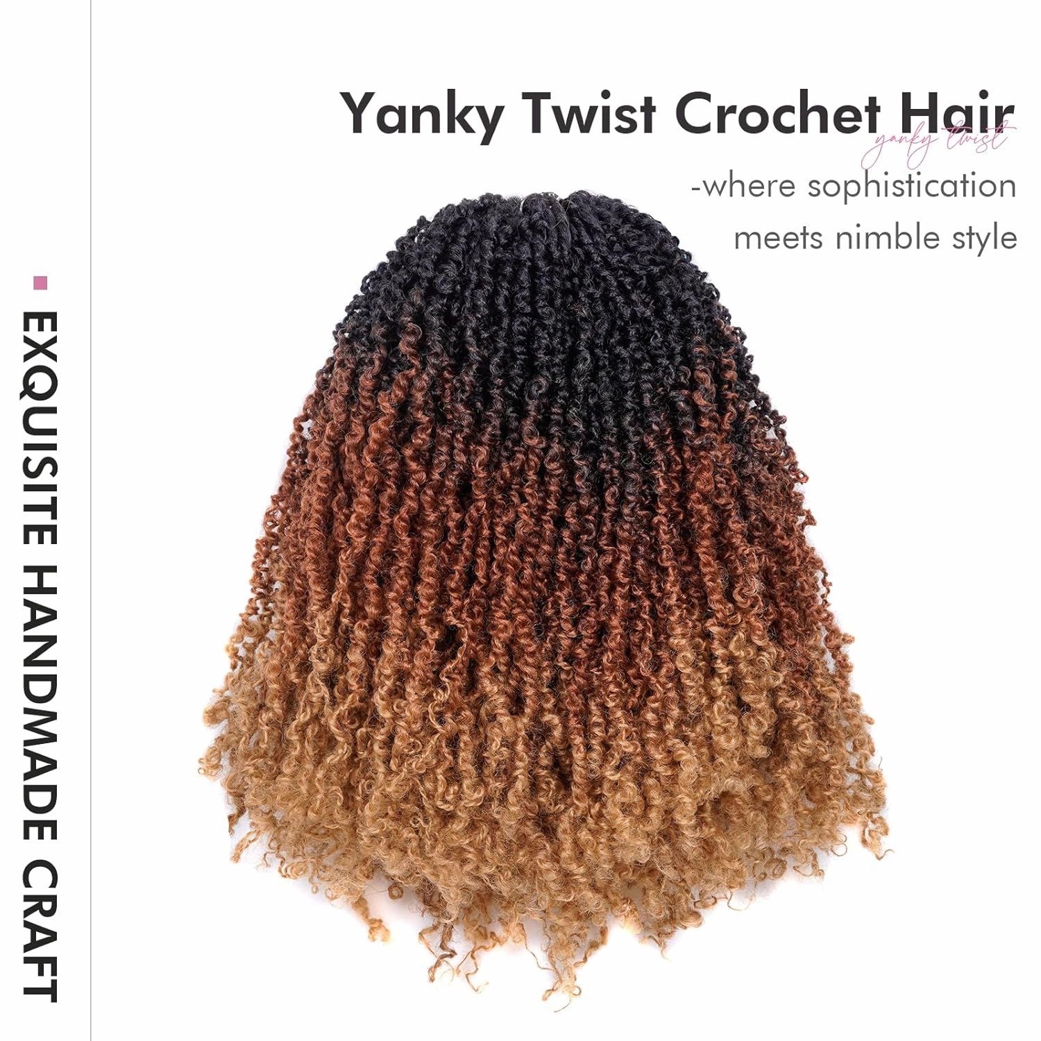Toyotress Yanky Twist Crochet Hair - 12 Inch 8 Packs (30 Strands/Pcs) Fluffy Spring Mini Twist Passion Twist, 3 Tones Ombre Brown Pre-Looped Crochet Braids Braiding Hair (12 Inch, OT30/27-8P)