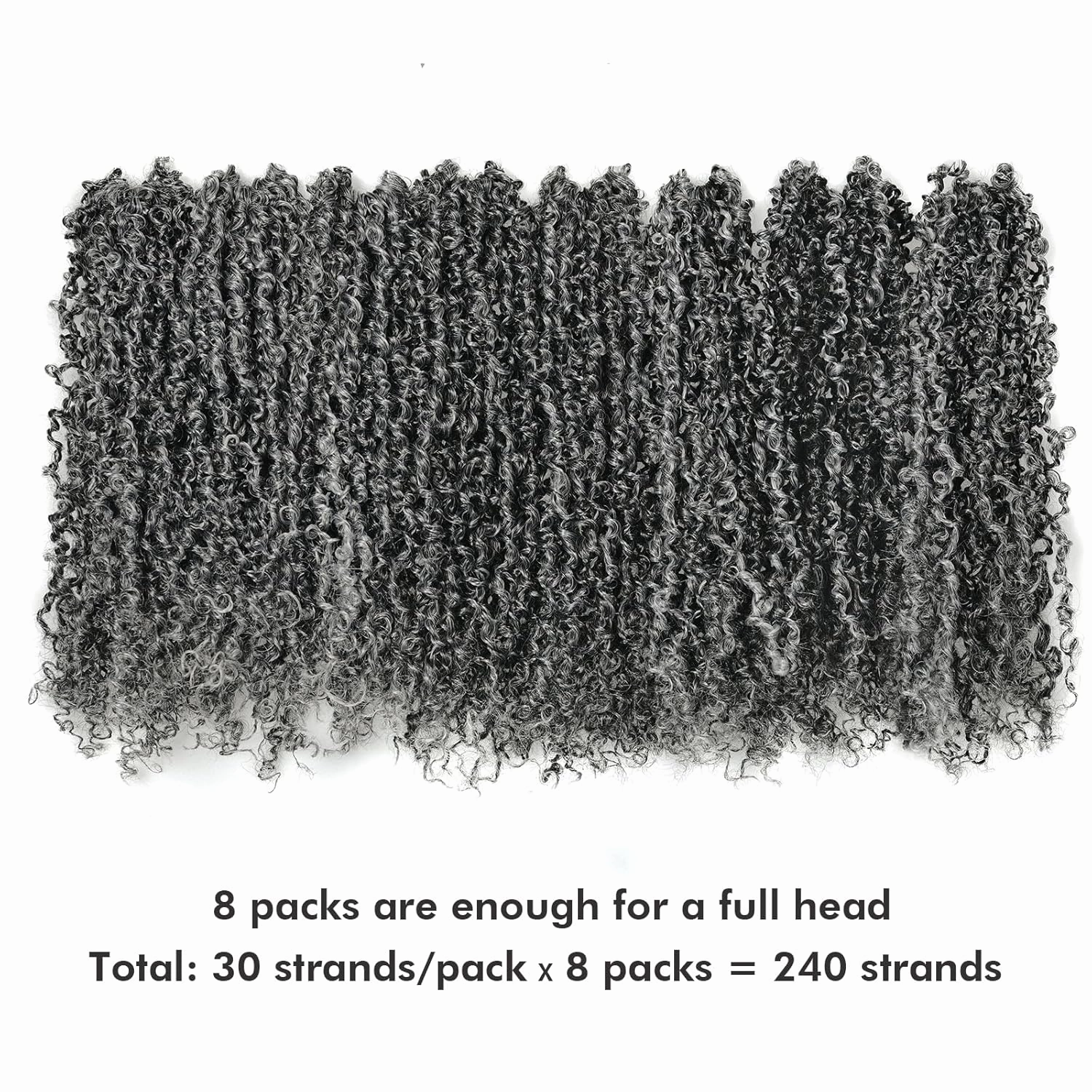 Toyotress Yanky Twist Crochet Hair - 12 Inch 8 Packs (30 Strands/Pcs) Fluffy Spring Mini Twist Passion Twist, Black Mix Gray Pre-Looped Crochet Braids Braiding Hair (12 Inch, F1B/Gray-8P)